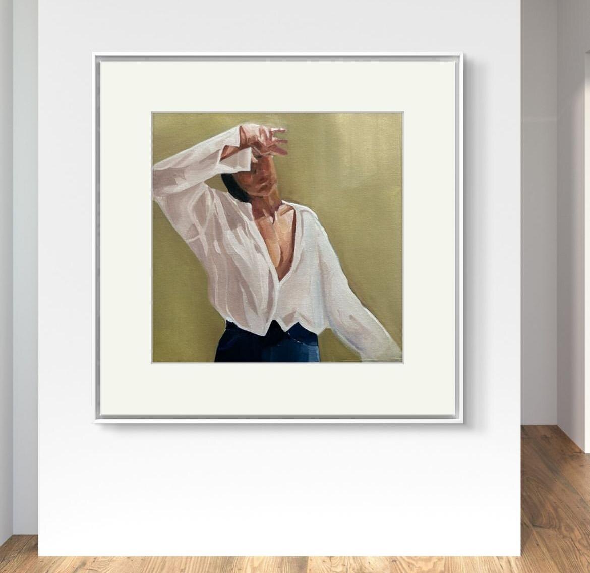 Figurative oil painting by Sepideh — a figure in a white shirt