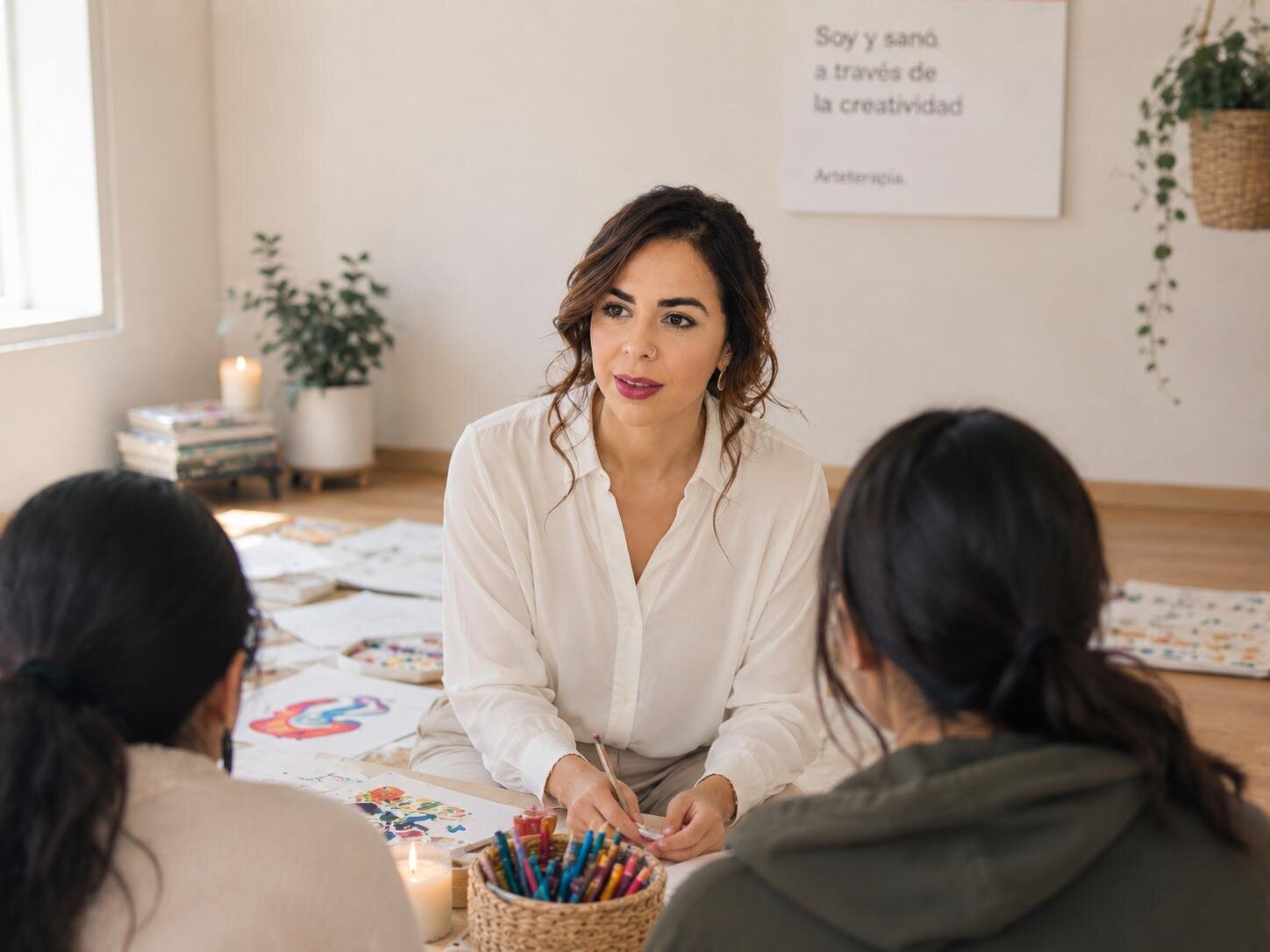 Sepideh guiding clients in a creative art therapy session