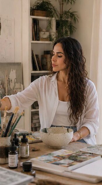 Sepideh Shoar mixing paints in her studio